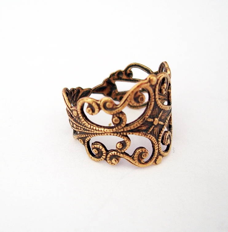 Ring Base Adjustable Filigree Setting Antique Brass -2pcs.