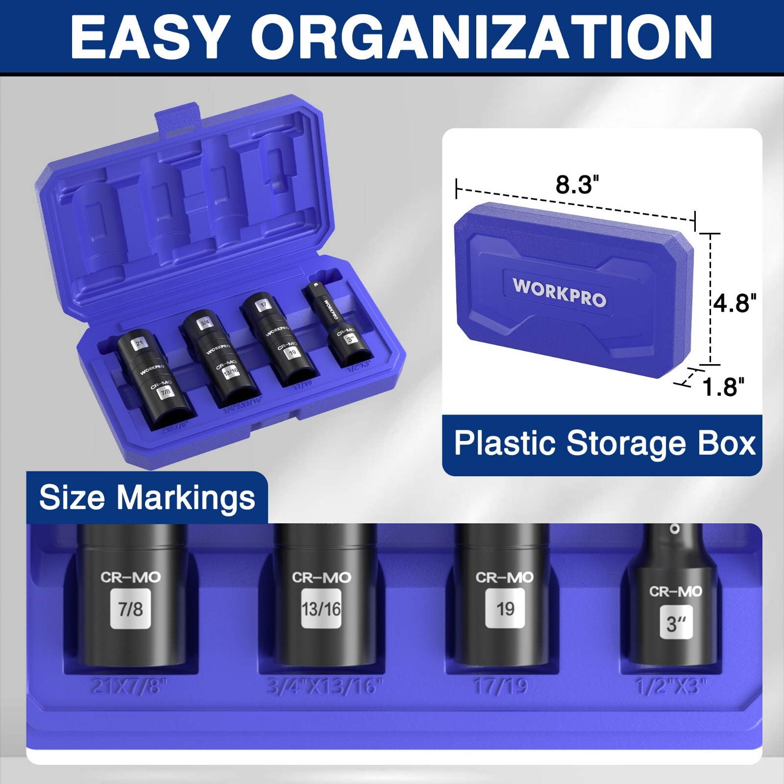 4PCS Impact Socket Set 1/2" Drive, Lug Nut Socket Set Cr-Mo Steel Polished