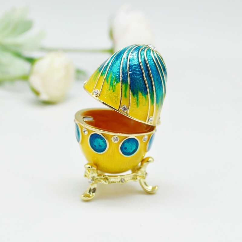 Enamel Russian Egg Decor Box Easter Gift, Handmade Jewelry Trinket Case