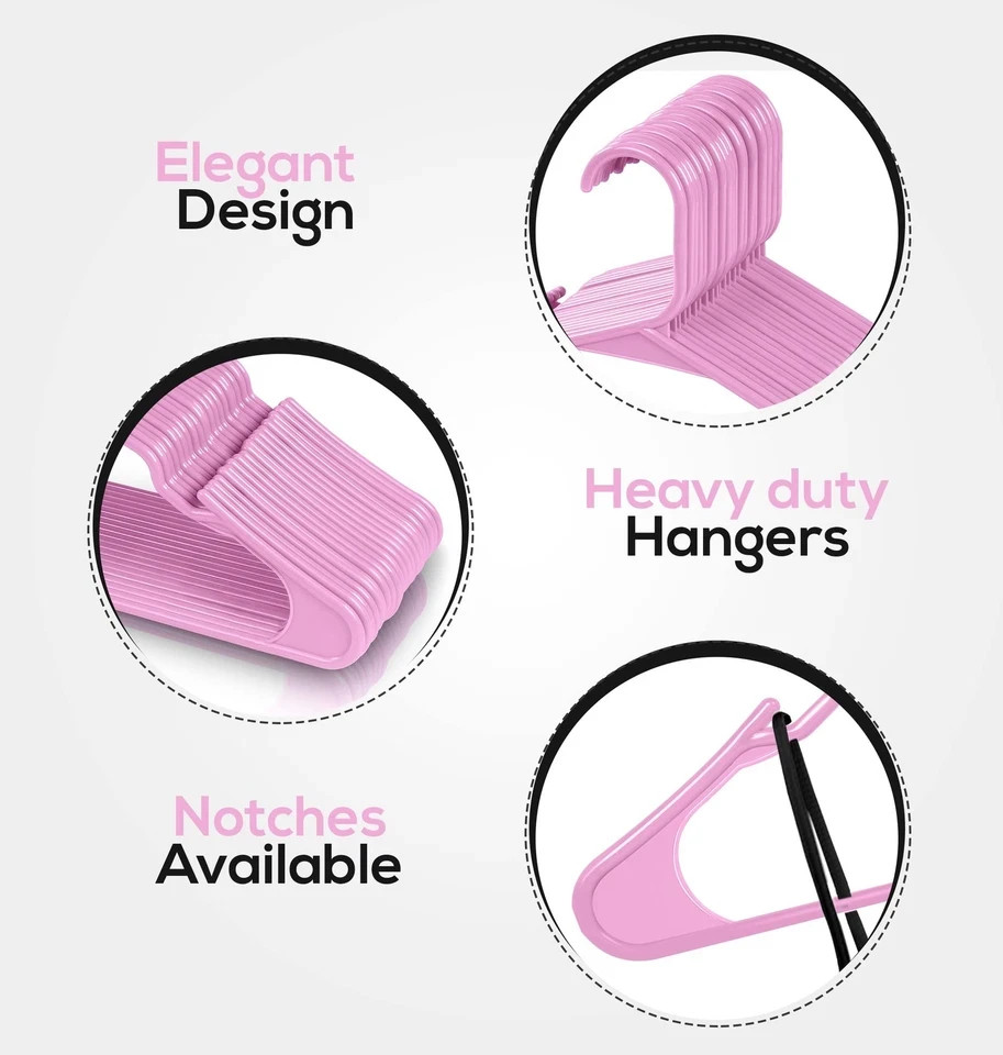 50 Pack Plastic Hangers - Durable Space Saving Closet Organizers Pink