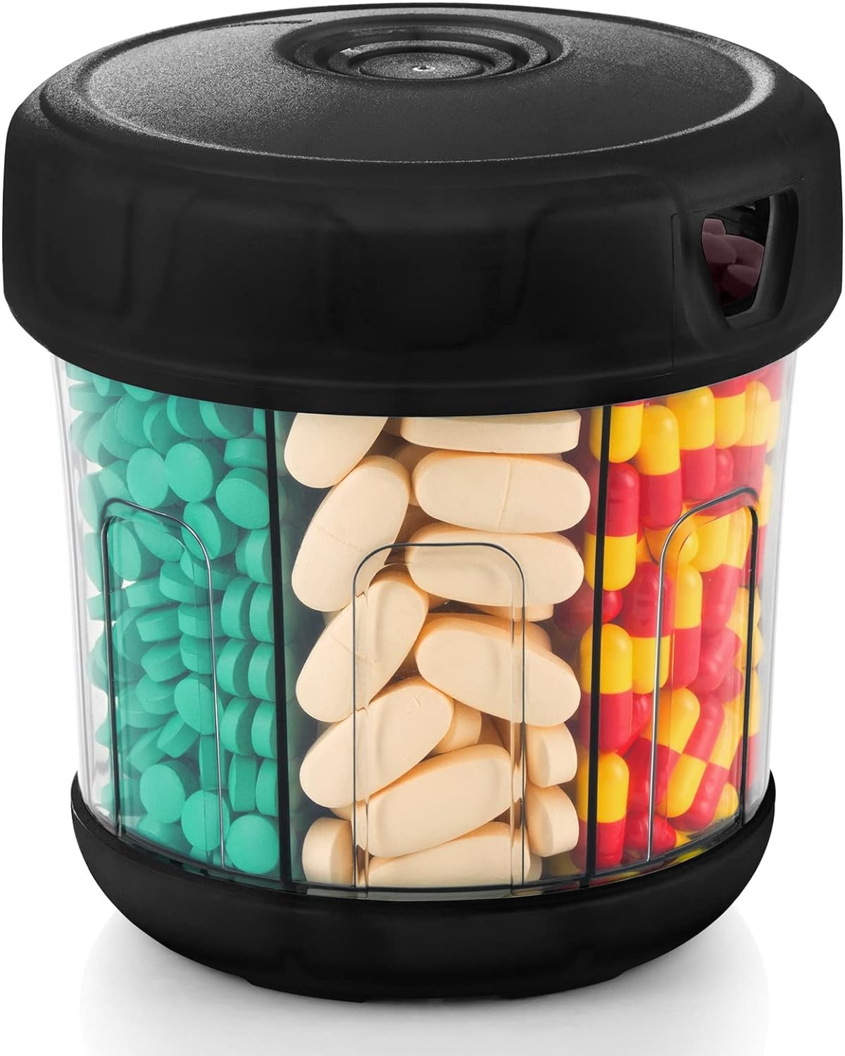 Extra Large Supplement Organizer with XL 7 Compartments, TPU Soft Lid Black