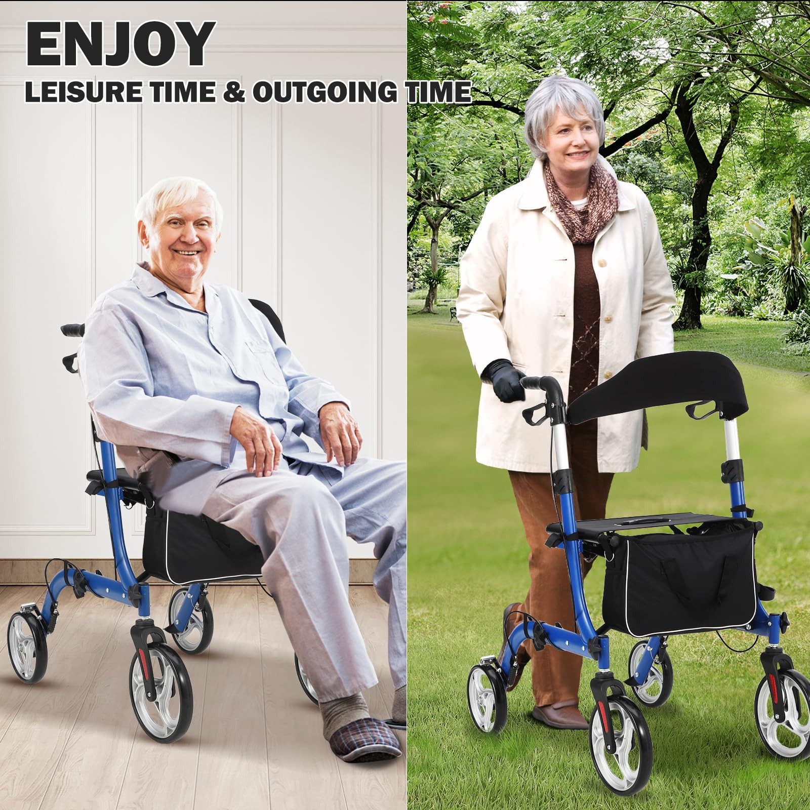 2 in 1 Rollator Walker & Transport Chair for Seniors Folding Walker Wheelchair