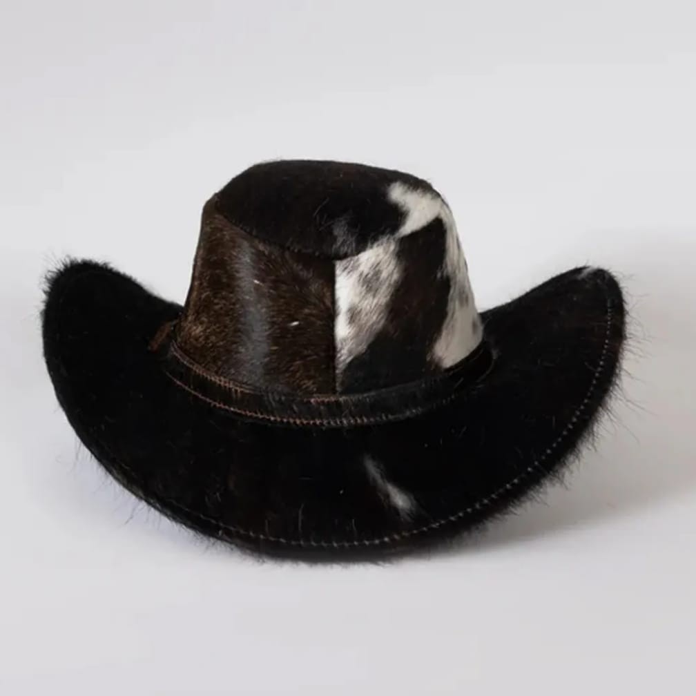 Genuine Cowhide Leather Cowboy Hat Hair On Hide Western Ranch Style