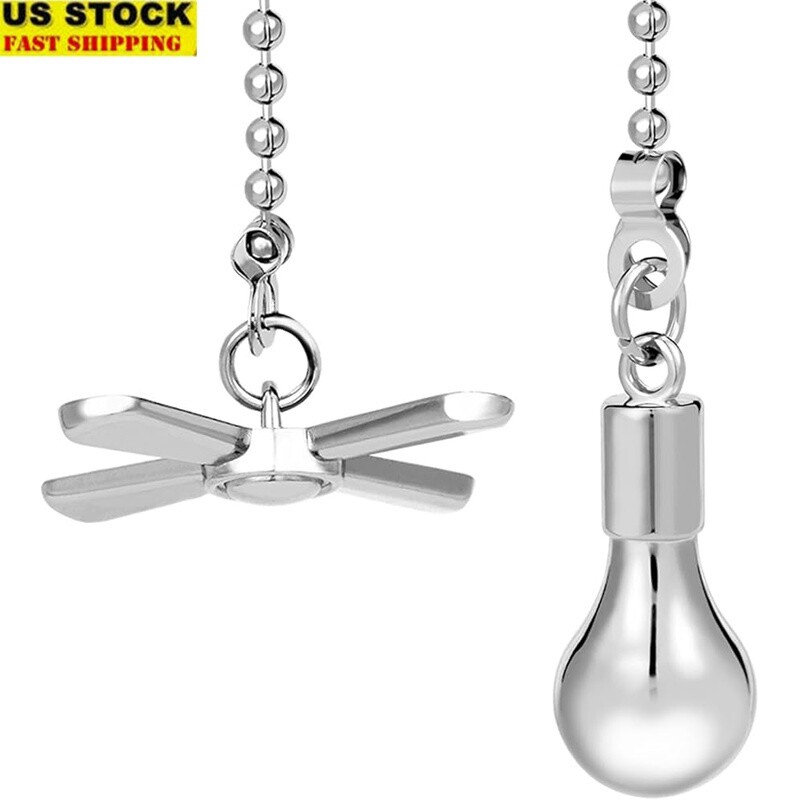 Ceiling Fan Pull Chain Set Decorative Metal Light Bulb Fan Cord 13.6 Inches New