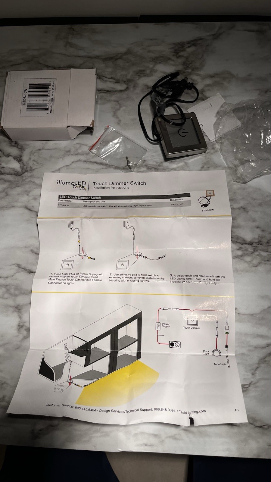 Task Lighting T-TDS-60W 60W LED touch dimmer switch, surface mount