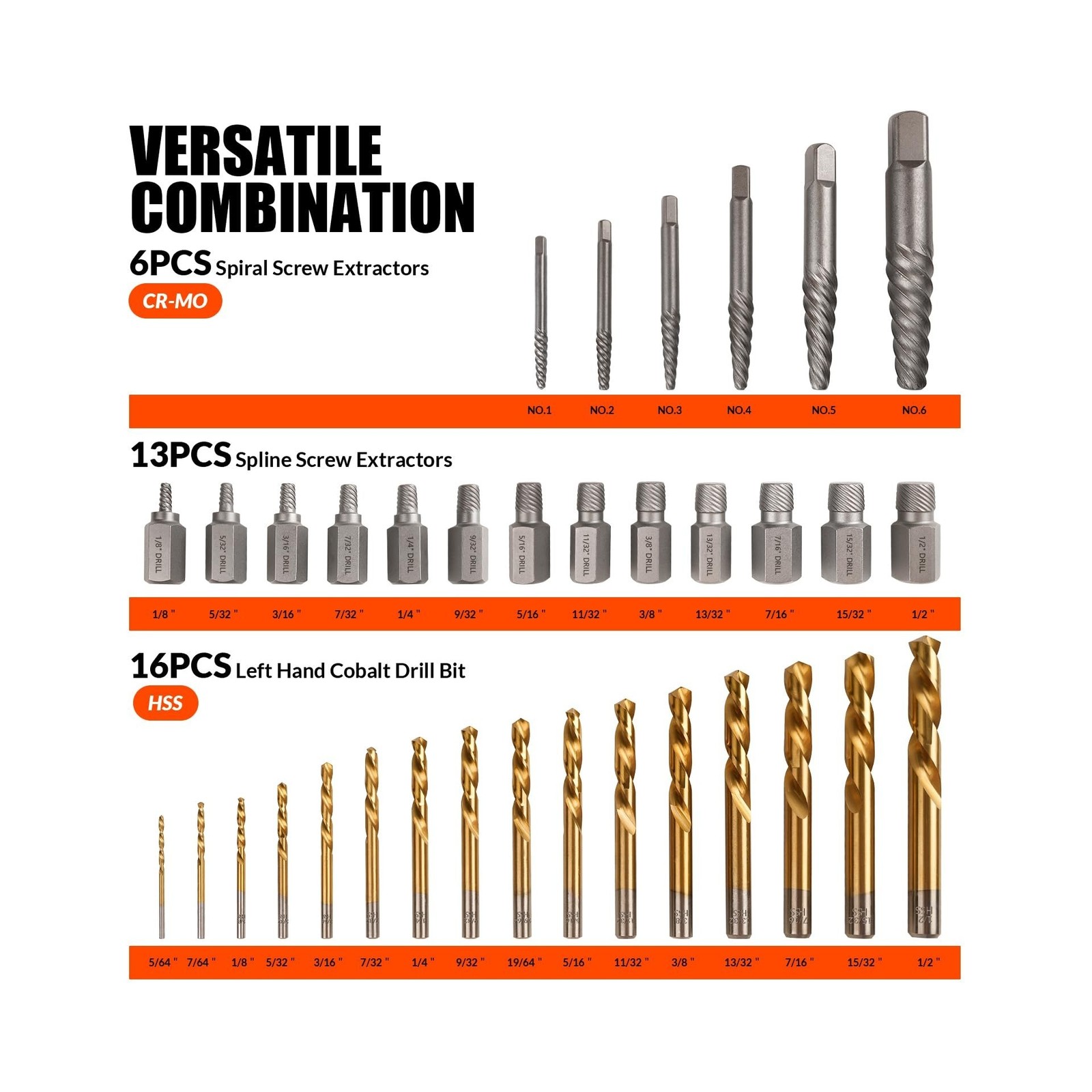 62Pcs Screw Extractor Set with Left Hand Drill Bit, Bolt Extractor Kit Heavy ...