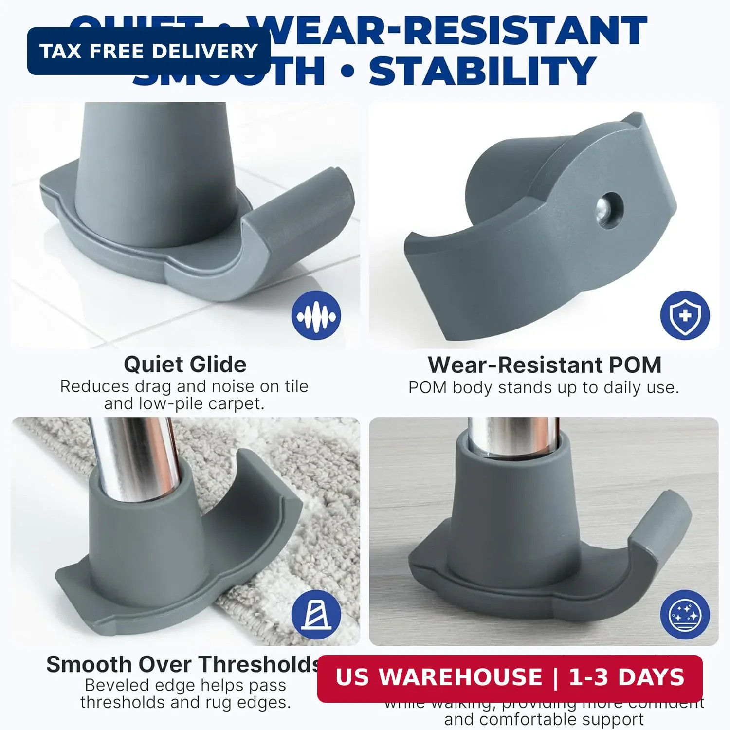 Walker Ski Glides Folding Walker Feet Skids Sliders 4 Pack Gray