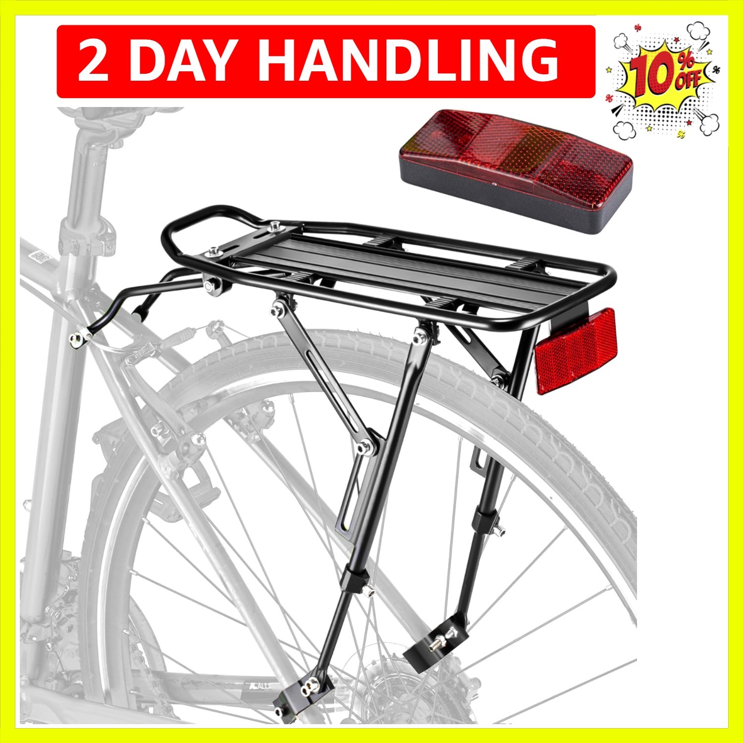 Rear Bike Rack with Large Size Reflective,Bike Cargo Rack with Extra Long Mou...