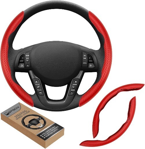 Universal Car Carbon Fiber Steering Wheel Cover Anti-Skid, Butterfl Color: re