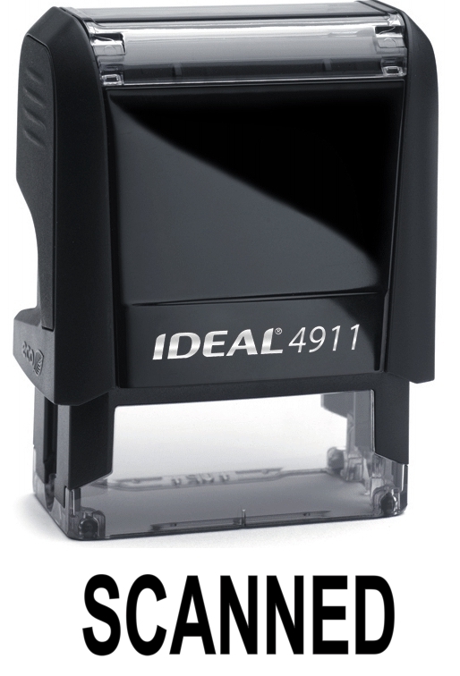 SCANNED stamp text, IDEAL 4911 Self-inking Rubber Stamp with BLACK INK