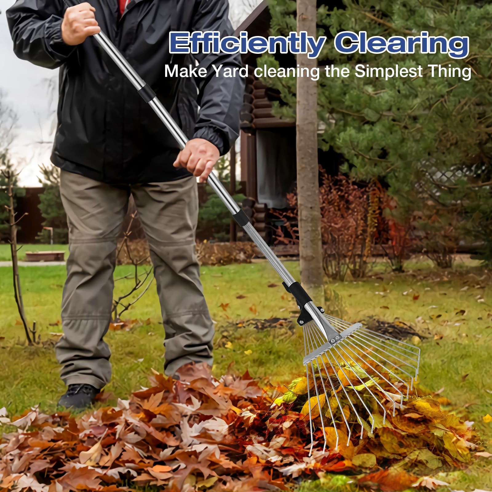 Adjustable MetalLeaf Rake with Telescopic Handle Heavy Duty Yard Tool