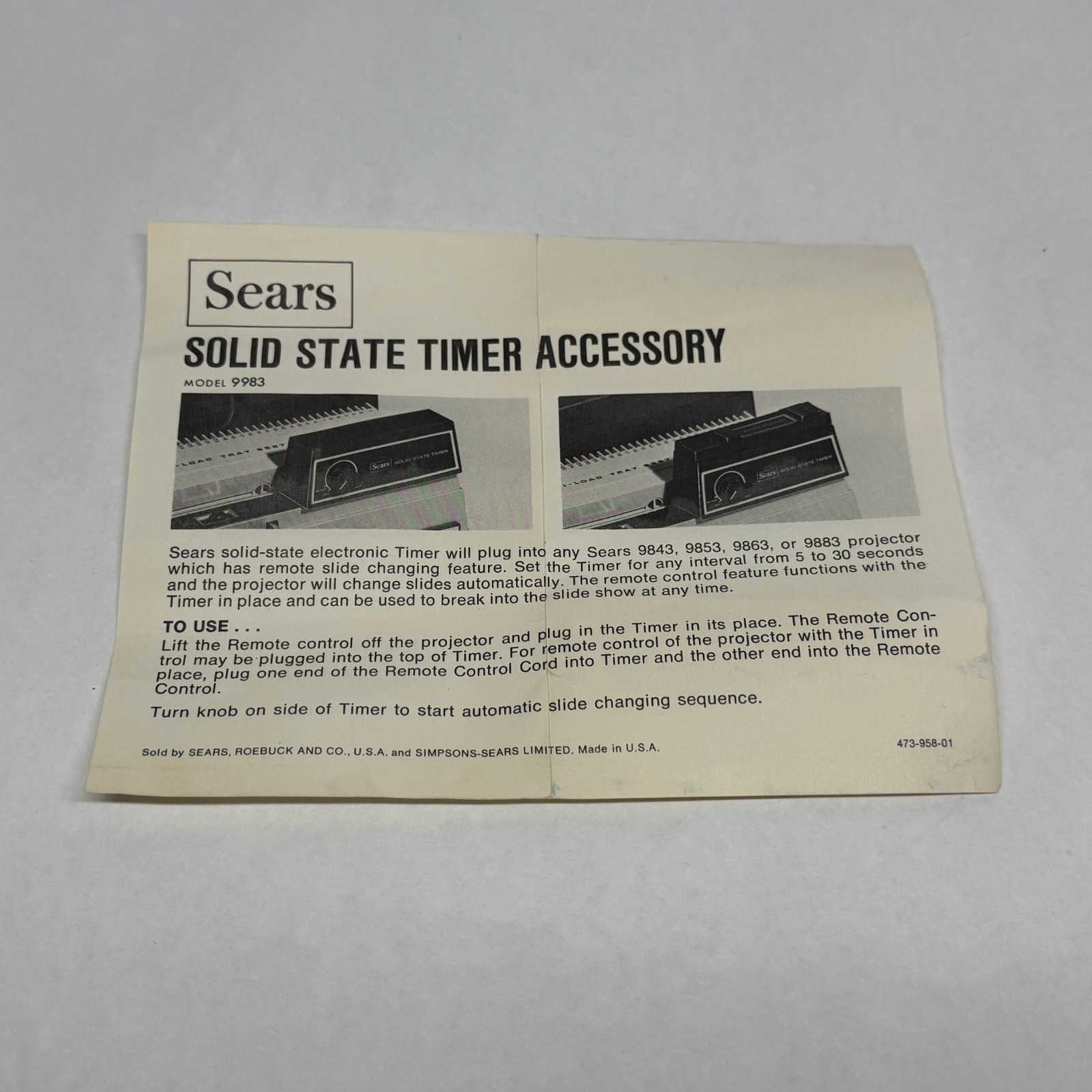 Vintage Solid State Timer for Sears Slide Projectors with Original Box