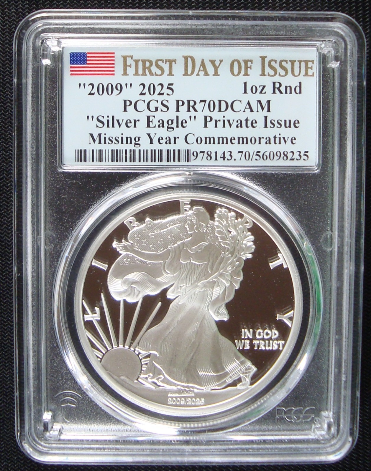 "2009" 2025 1 oz Proof Missing Year Silver Eagle Private Issue PCGS PR70 DCAM