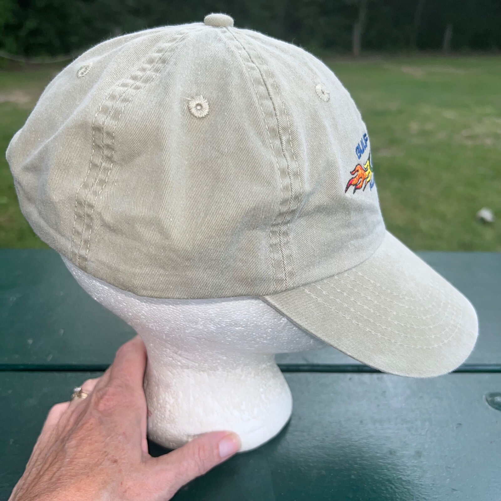 Gulf Shores Alabama w Flames on Light Green Hat Cap Hook Loop EUC