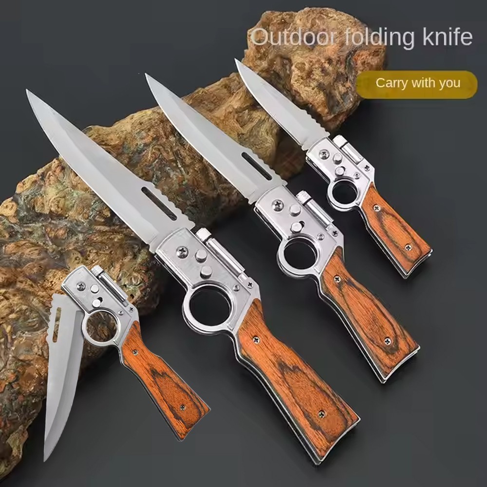 AK47 Gun Shape Outdoor Pocket Tactical Survival Folding Knife with LED Light  US