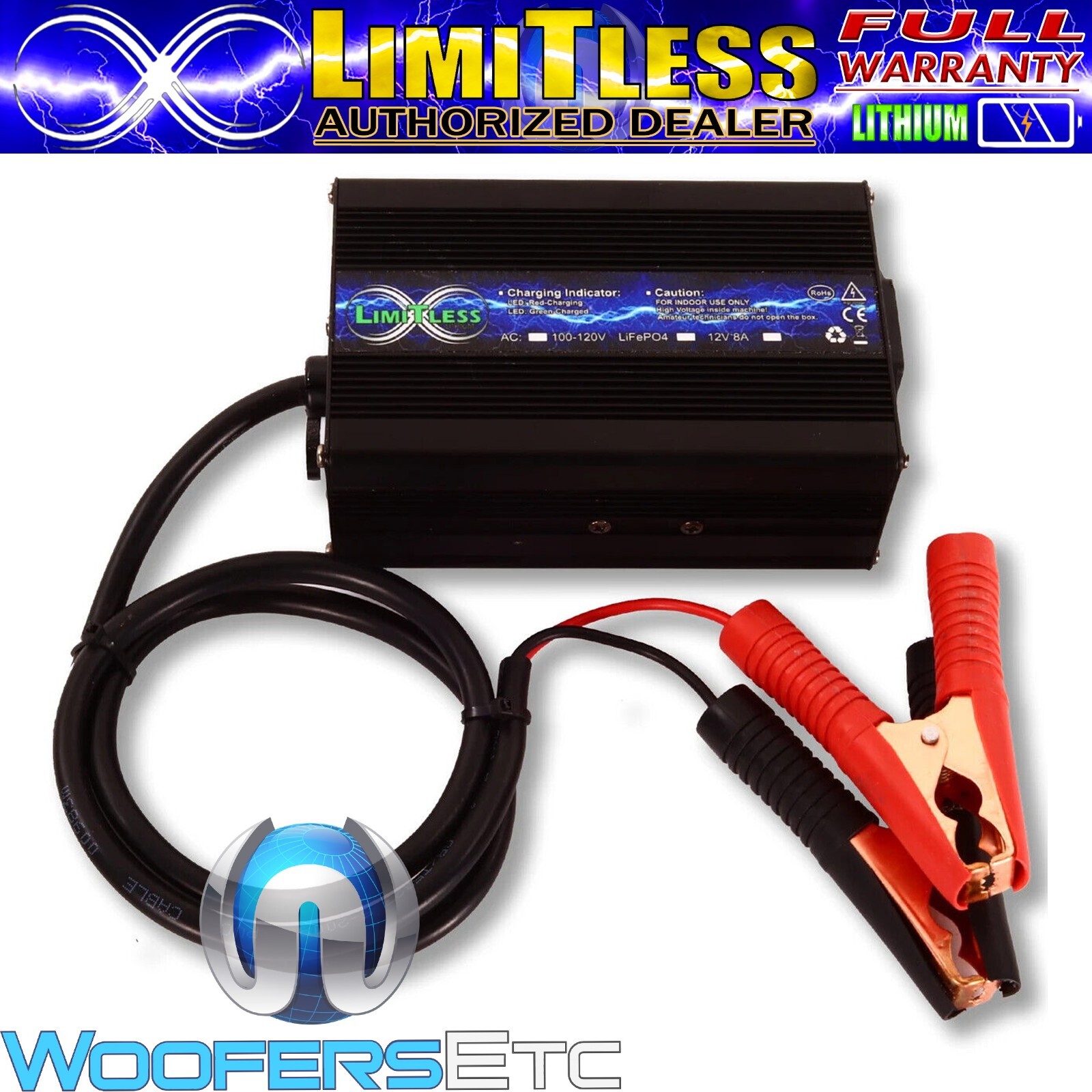 LIMITLESS LITHIUM LIFEPO4 BATTERY CHARGER  8 AMP 12v CAR AUDIO SQ HIFI SPL NEW