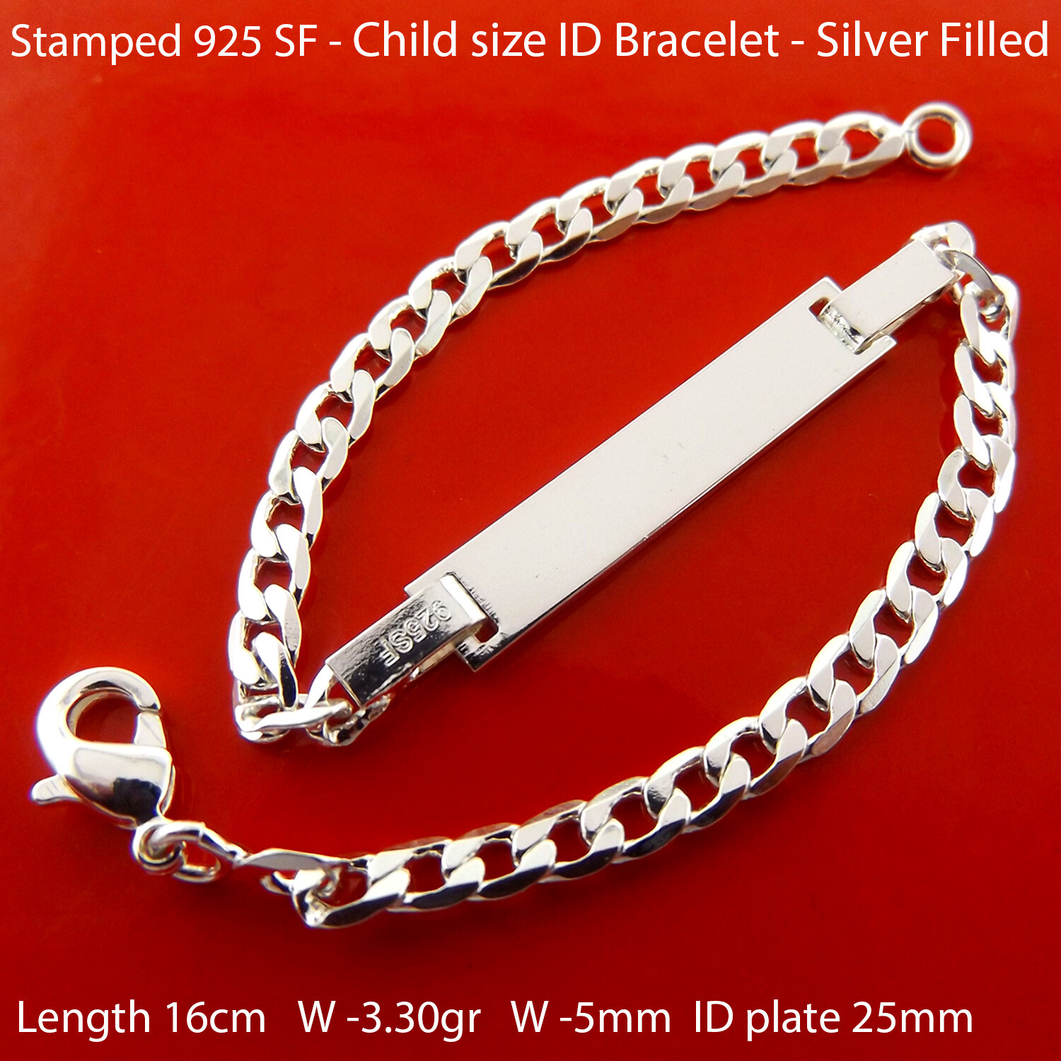 ID Bracelet ID Pendant Chain 925 Sterling Silver Filled Identification Kids Size