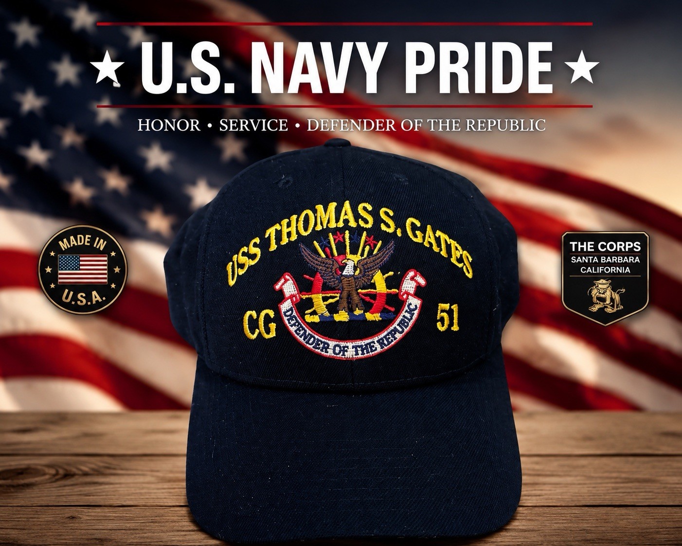 USS Thomas S. Gates CG-51 Navy Ship Hat Defender of the Gulf Military  USA