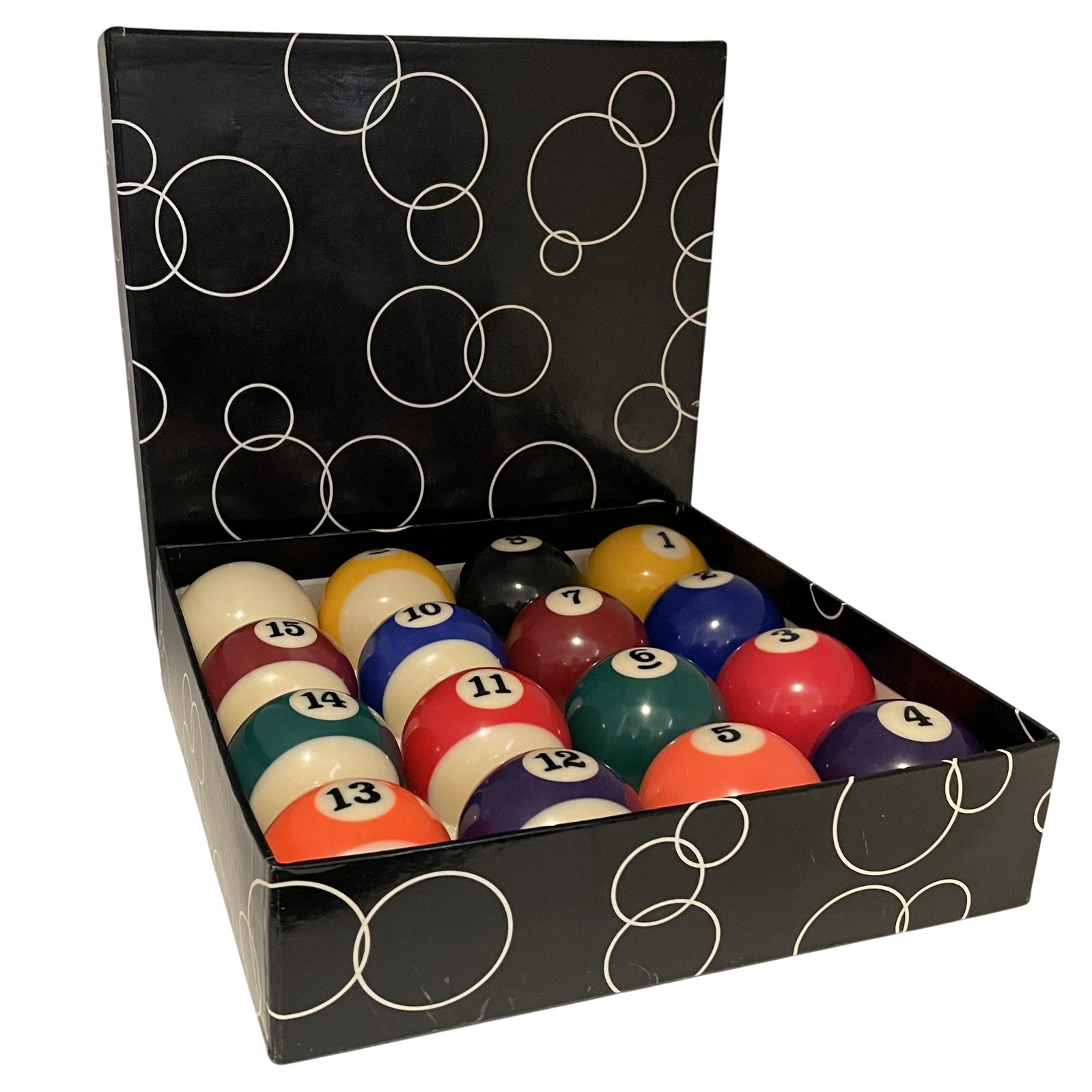 Pool Billiard Balls Set 16 Count 1-15 With Cue Ball Storage Box Game Play