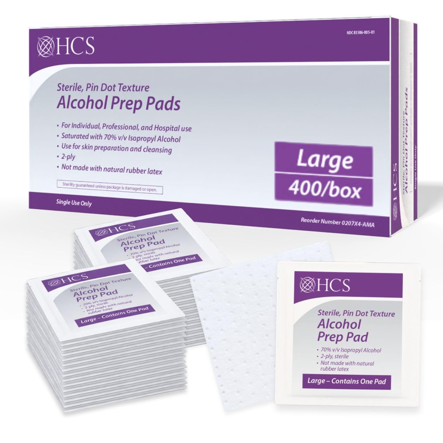 HCS Large Alcohol Prep Pads 70% Isopropyl Alcohol Wipes Individually Wrapped 2