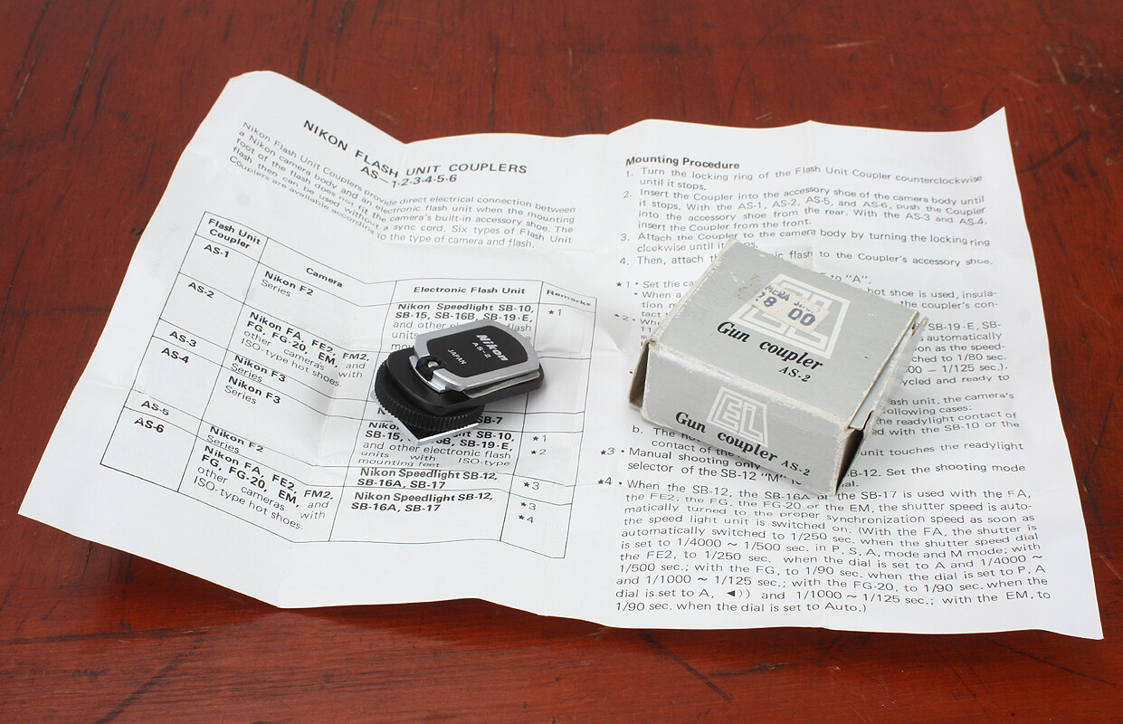 NIKON FLASH UNIT COUPLER AS-2, BOXED/191315
