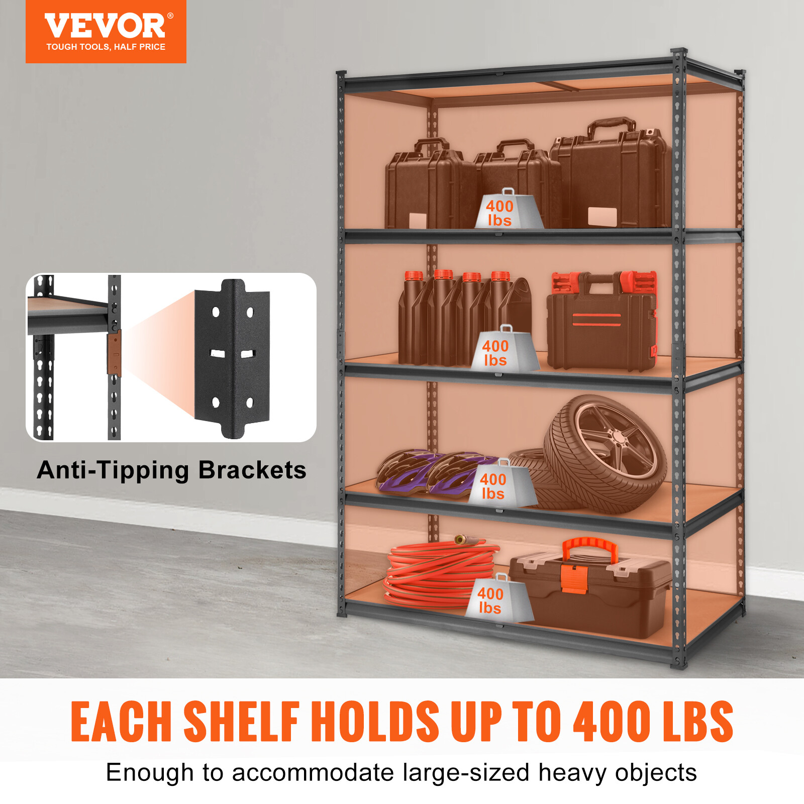 Storage Shelving Unit Garage Storage Rack 5-Tier Adjustable 2000 lbs Load