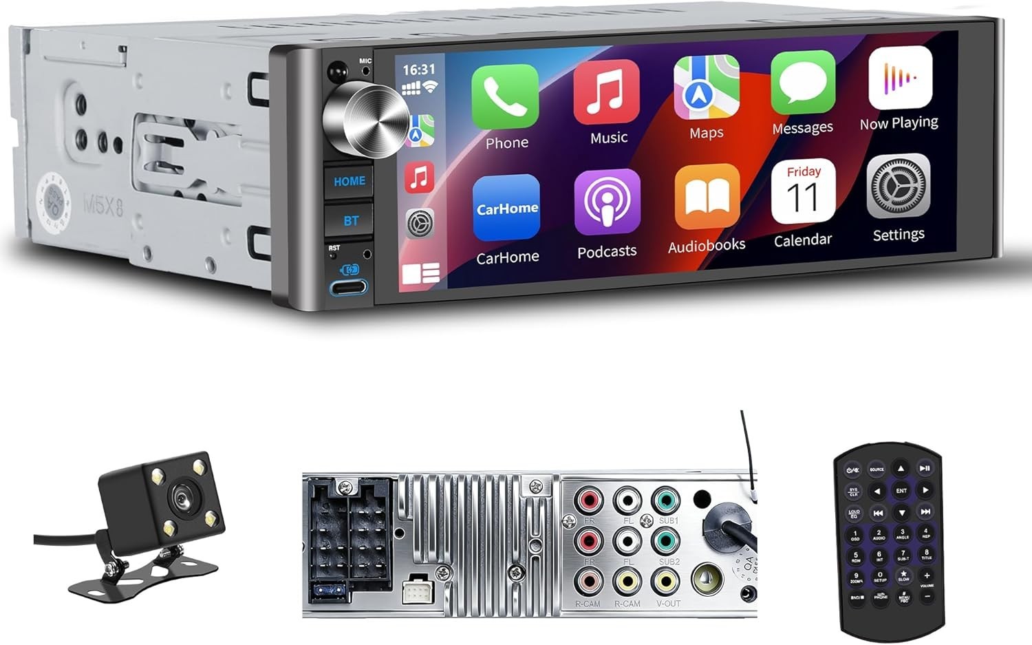 Single Din Car Stereo – Wireless CarPlay, 240W, 2 Subwoofer Ports | Wireless....