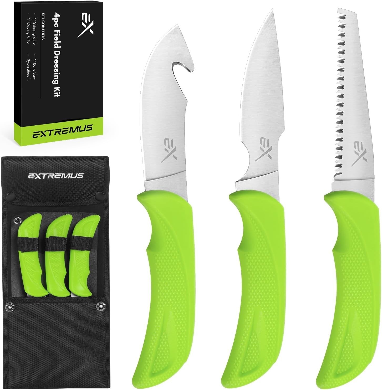 4PC Hunting Knife Set Field Dressing Kit – Deer Elk Gut Hook Skinning Knives