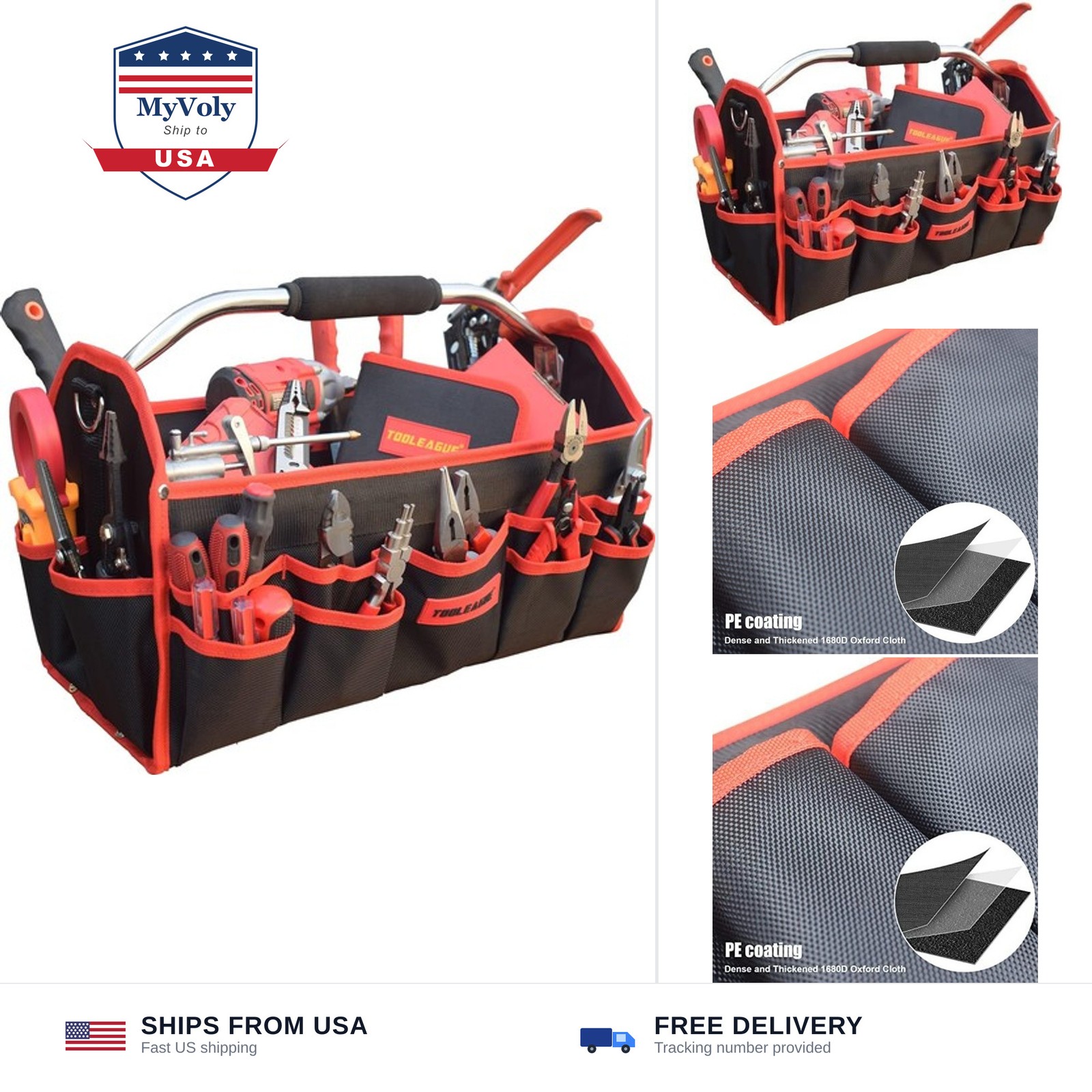 TOOLEAGUE 19 Inches Heavy Duty Tool Bag 25 Pockets,1680D Fabric Tool Bags | w...