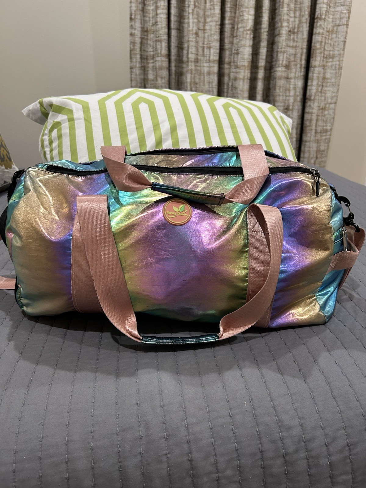 RAINBOW HOLGRAPHIC "SPRING COUNTRY" GYM DUFFLE BAG..