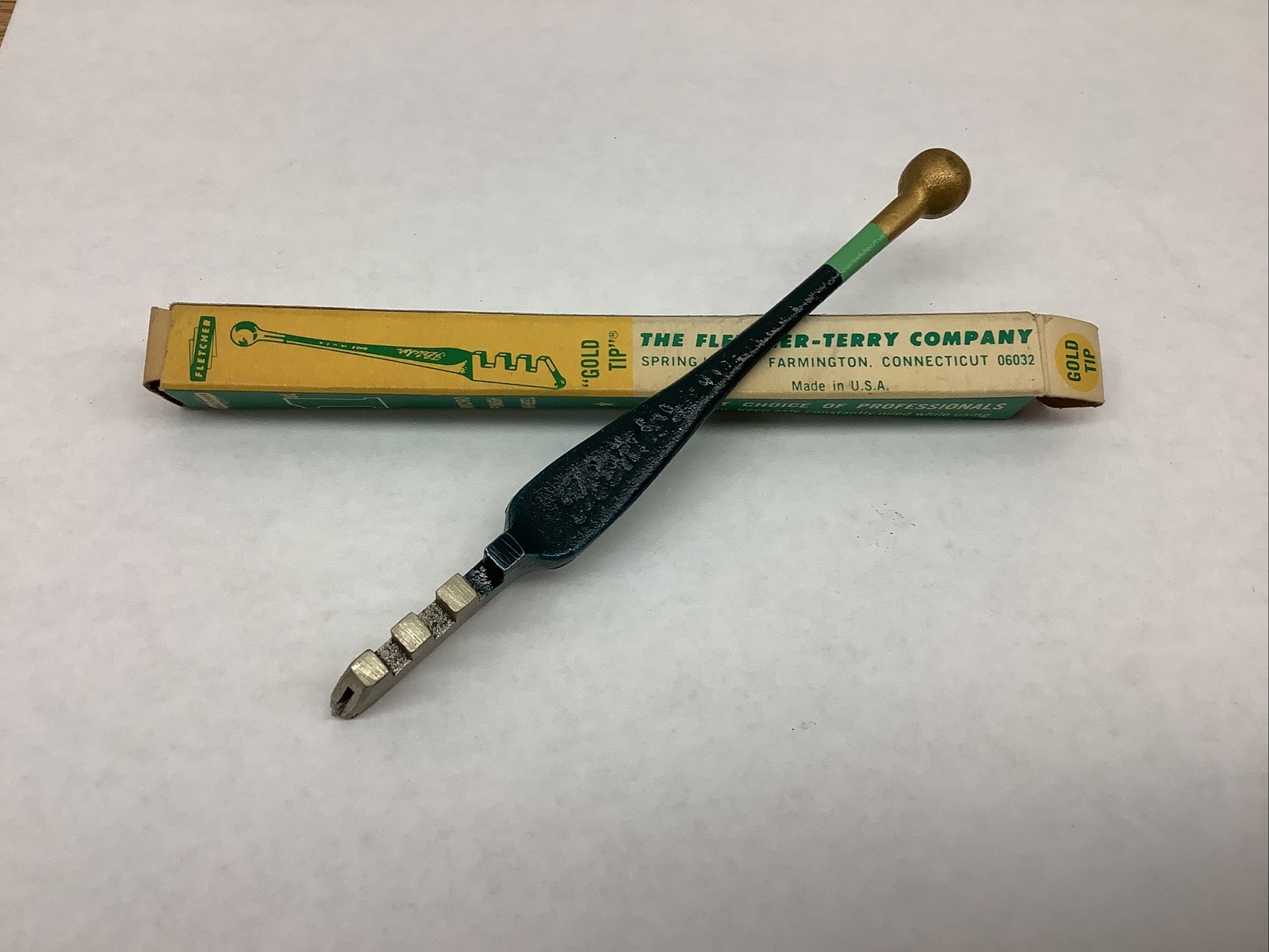 Vintage Fletcher Glass Cutter Gold Tip With Micro Finish Wheel Green. (A3-F2)
