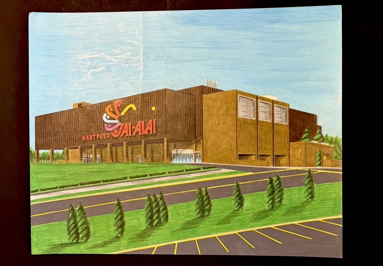 Hartford Jai Alai Fronton One Of A Kind Watercolor Artwork. Large 22” X 28”