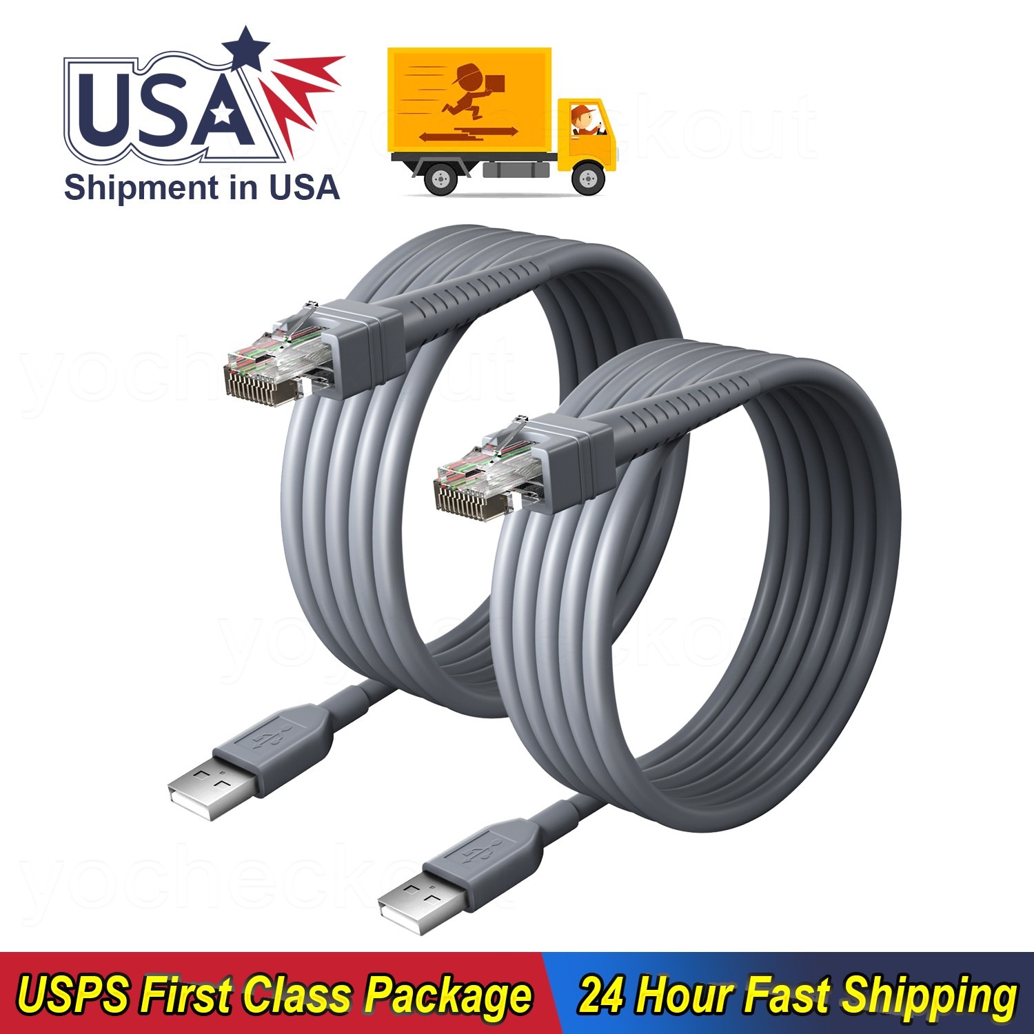 2PCS *2M USB A to RJ45 Straight Cable For Zebra DS3408 DS3408-HD DS3408-SR