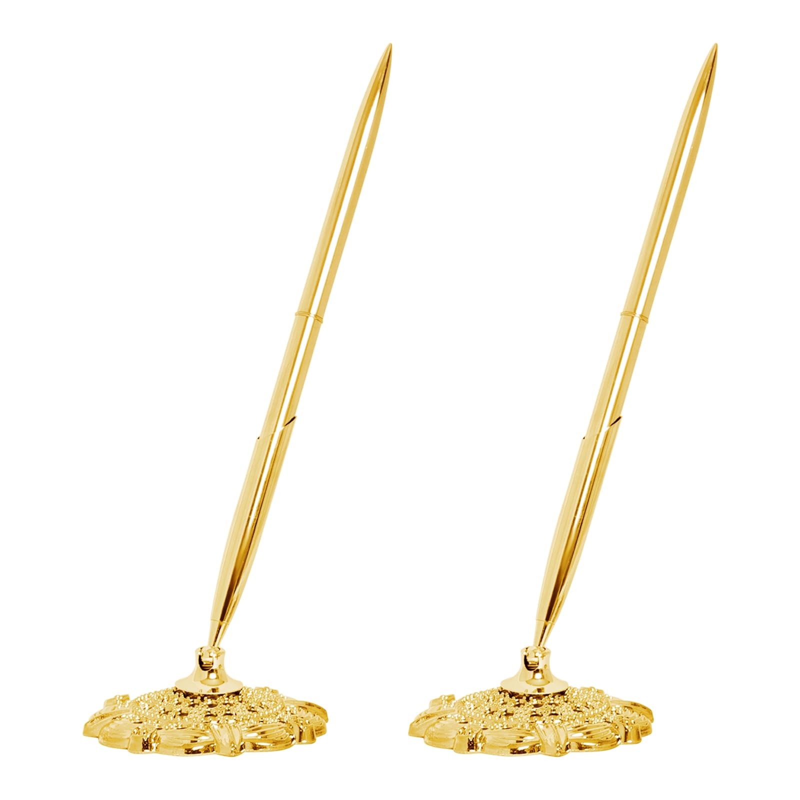 2 Pcs Gold Hollow round Pen Holder Metal Pen Stand Holder Set Signing Pen Set Si