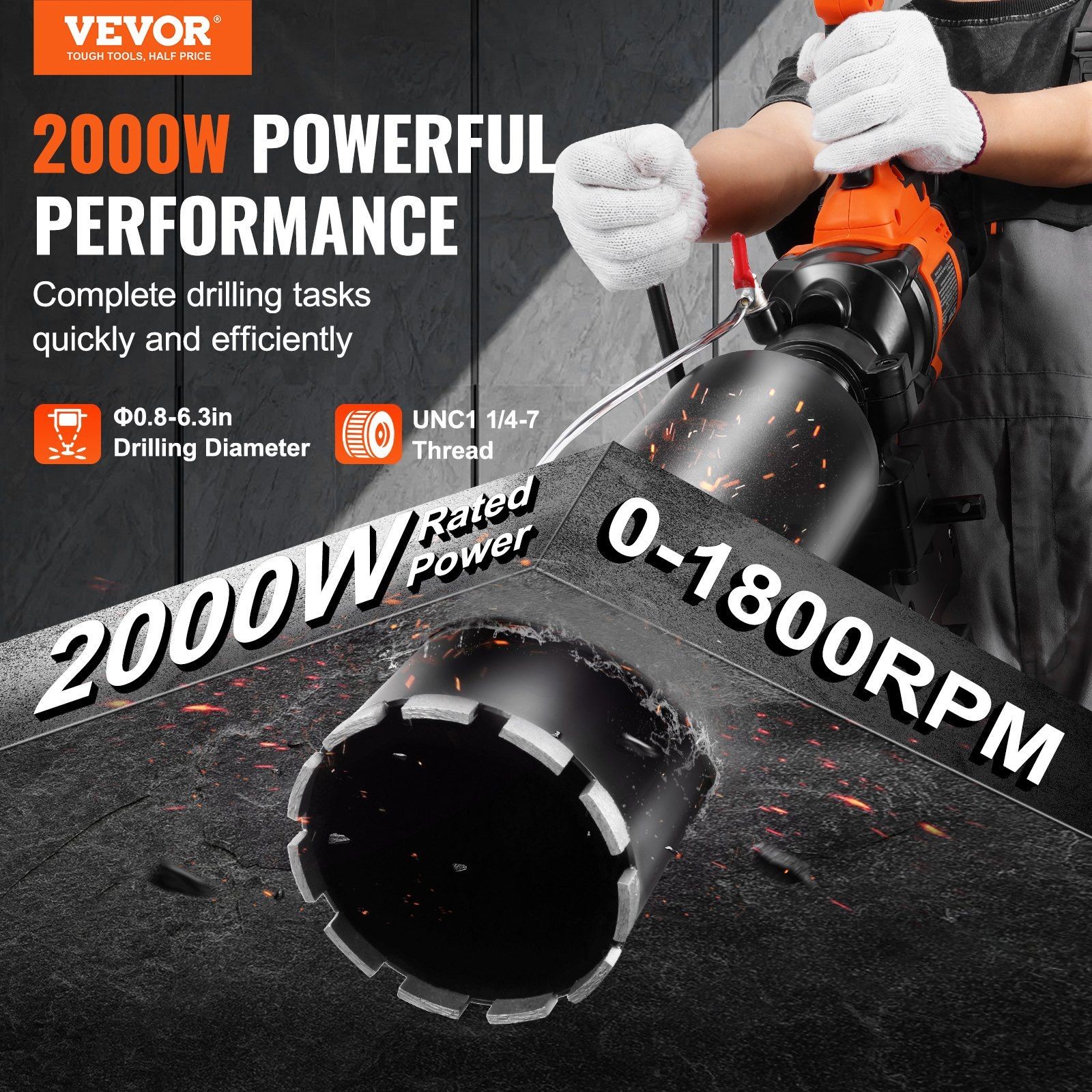 Efficient Core Drilling Machine 2000W 0.8-6.3in Dual Use Format