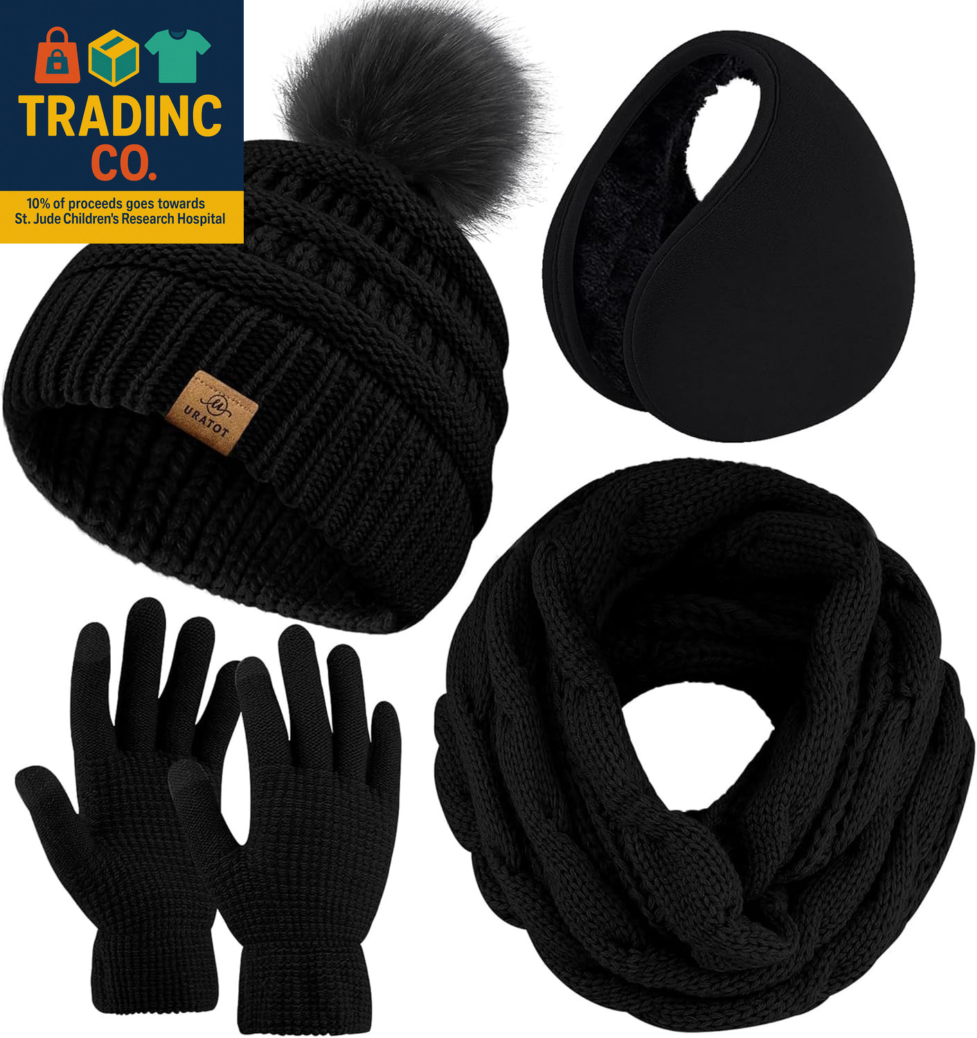 4-in-1 Winter Warm Set: Scarf, Touch Screen Gloves, Beanie & Ear Warmer