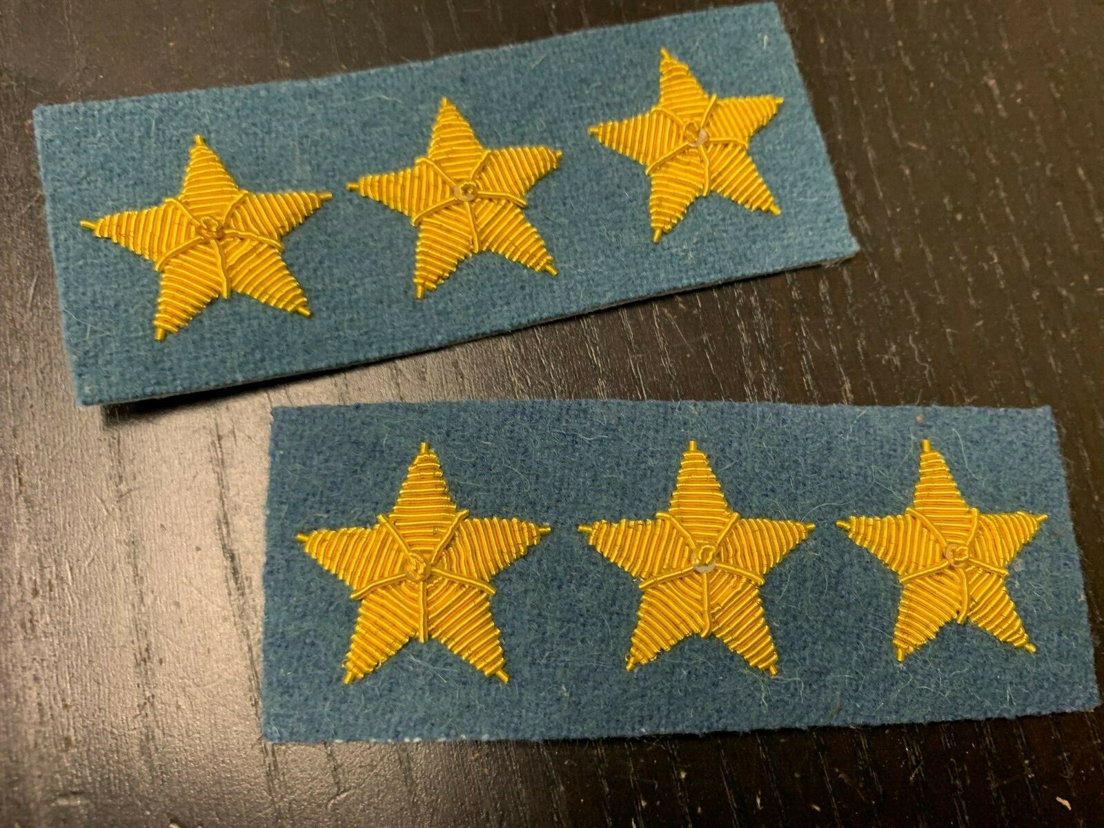 Civil War Confederate Gold Stars - SKY BLUE back - 3 Star COLONEL pair - NEW