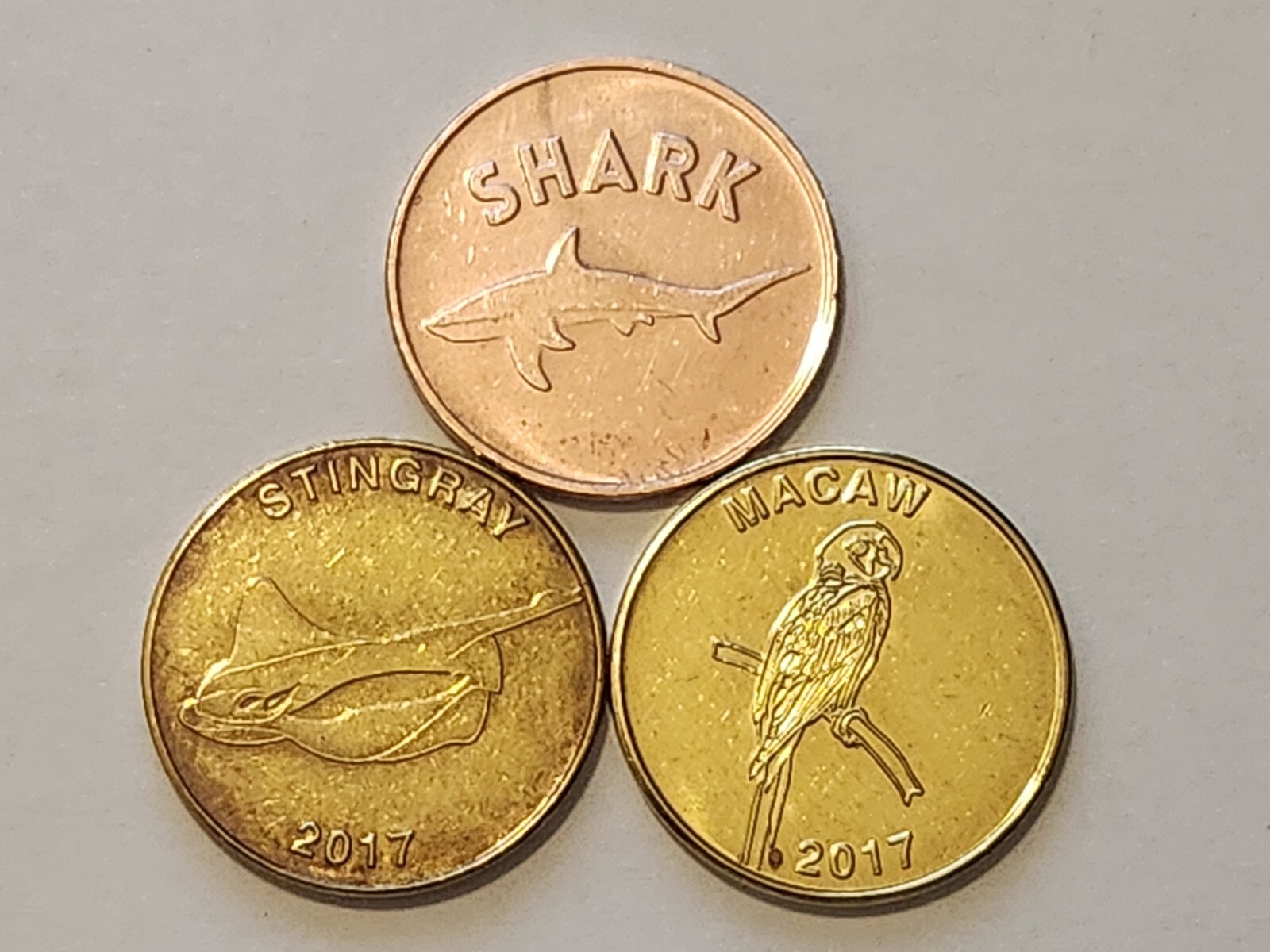 SeaQuest Animal Feeding Tokens / Souvenir - Shark, Stingray, Macaw - 3 Tokens