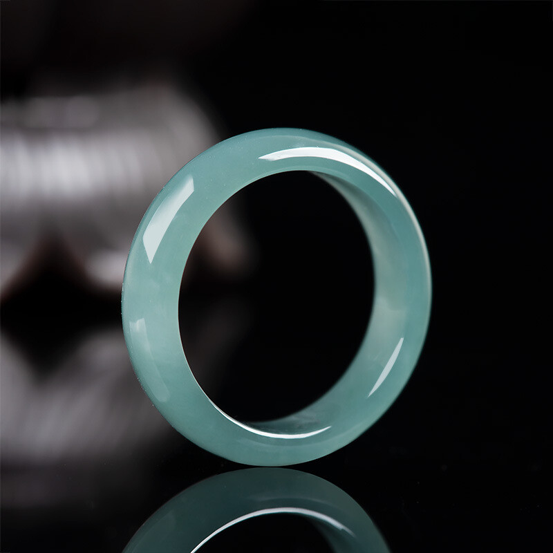 1pcs Natural Jadeite Jade Band Ring Blue Water Ice Species Jade Ring Size 6-11