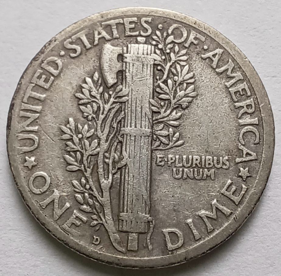 1920-D Mercury Silver Dime VF/XF 10C