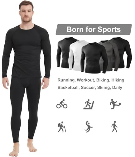 5 Pack Thermal Compression Shirts for Men Long Large 3 Black 1 White 1 Gray