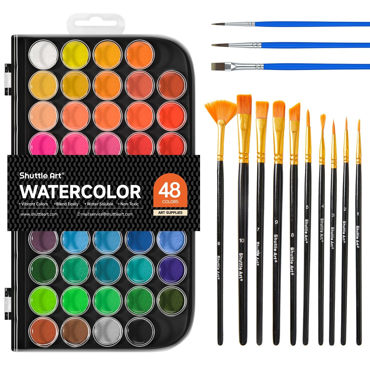 Shuttle Art 58 Pack Watercolor Paint Set, 11 Piece 48 Colors +10 Brushes