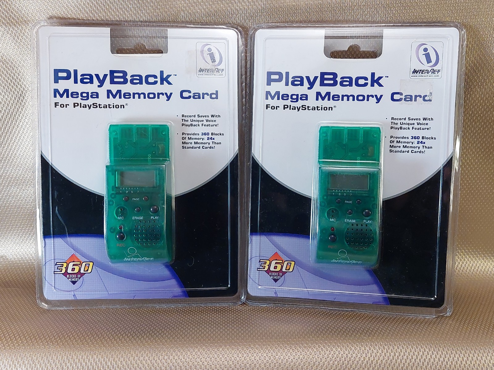 New PlayBack Mega Memory Card for PlayStation Lot of 2 PS1 Clear Green