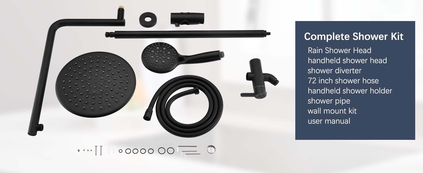 5-Function Retrofit Shower System Matte Black 9 Inch Rain Shower Head with