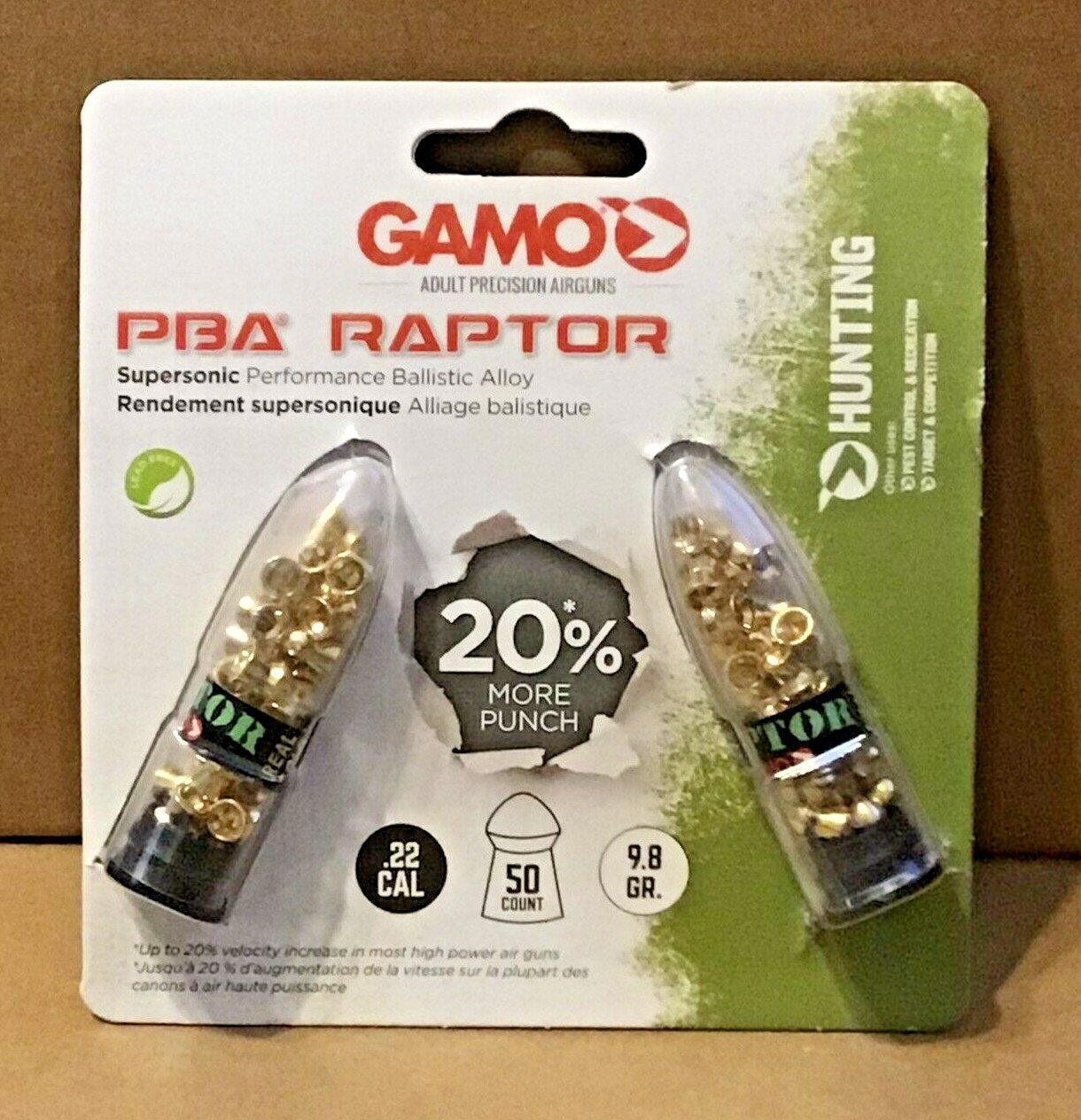 Gamo PBA Raptor Hunting Pellets .22 Caliber 50 count 632264554 Cabnet
