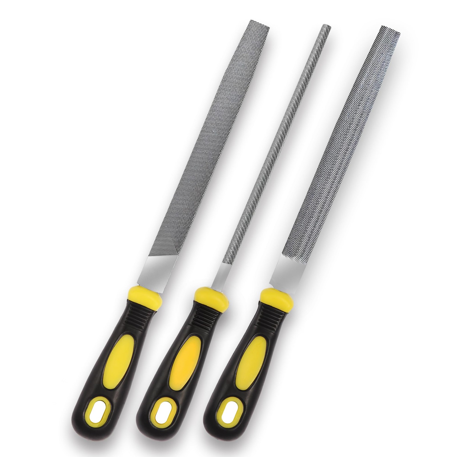 pwkauka 3Pcs Metal File Set, 8-Inch Professional High Carbon Onesize, Yellow