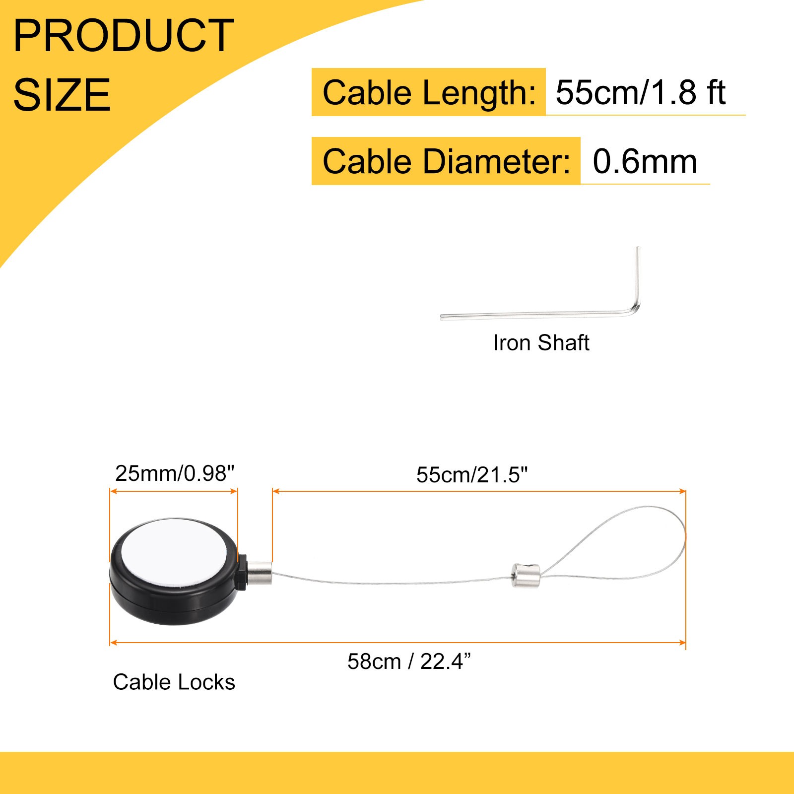 1.8ft Retractable Cable Security Lock with Latch Wrench, Black