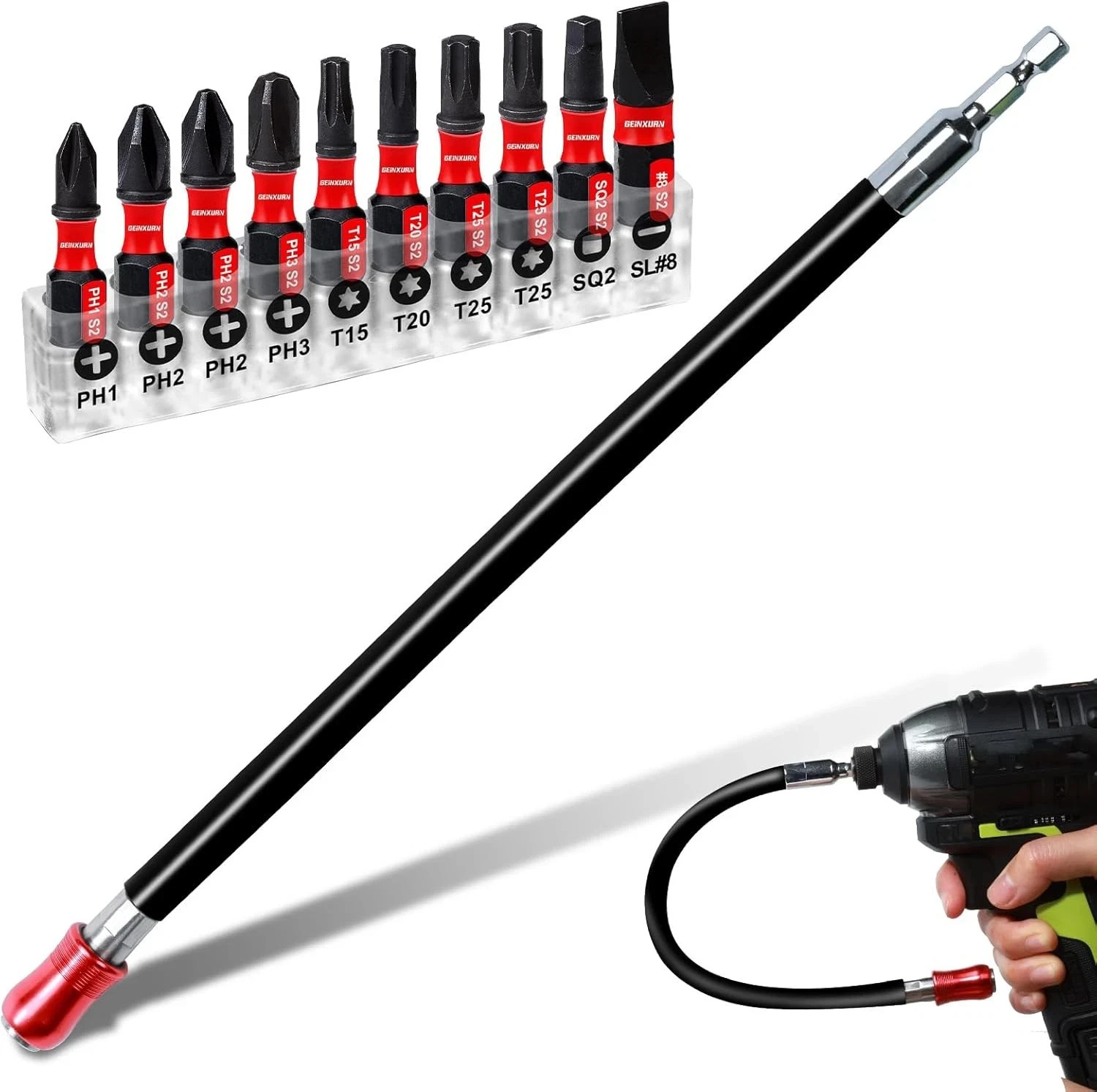 Flexible drill bit Extension Screwdriver Bit Holders, 1PACK 12Inches Black