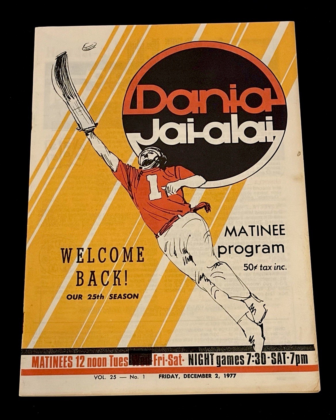 Dania Jai Alai 1977 program. 25th Anniversary. Beautiful Iconic cover. Rare!