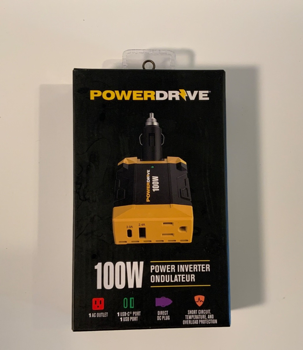 PowerDrive PWD100D 100W Power Inverter with USB-C and USB Ports 1 AC Outlet